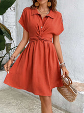 Load image into Gallery viewer, Collared Neck Short Sleeve Twisted Dress