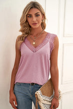 Load image into Gallery viewer, Swiss Dot Lace Trim V-Neck Tank