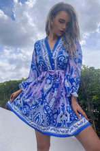 Load image into Gallery viewer, Bohemian Button Down Balloon Sleeve Belted Mini Dress