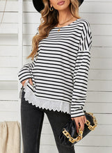 Load image into Gallery viewer, Striped Long Sleeve Lace Trim Top