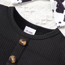 Load image into Gallery viewer, Decorative Button Ribbed Bodysuit and Printed Flare Pants Set