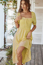 Load image into Gallery viewer, Plaid Cutout Square Neck Smocked Dress
