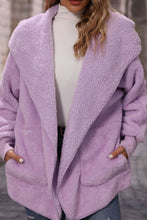 Load image into Gallery viewer, Open Front Hooded Teddy Jacket with Pockets