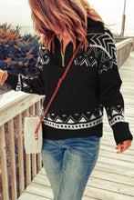 Load image into Gallery viewer, Geometric Ribbed Trim Quarter Zip Sweater