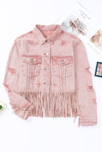 Load image into Gallery viewer, Distressed Fringe Detail Denim Jacket