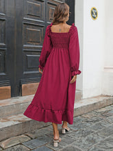 Load image into Gallery viewer, Smocked Ruffle Hem Flounce Sleeve Dress