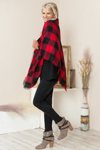 Load image into Gallery viewer, Justin Taylor Plaid Raw Hem Scarf in Black/Red