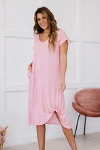 Load image into Gallery viewer, P & Rose Plot Twist Full Size T-Shirt Dress with Pockets in Rose