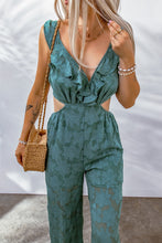 Load image into Gallery viewer, Applique Ruffled Cutout Tied Jumpsuit