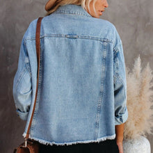 Load image into Gallery viewer, Dropped Shoulder Collared Neck Button-Down Denim Jacket