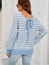 Load image into Gallery viewer, Striped Dropped Shoulder Tie-Back Sweater
