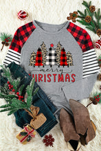 Load image into Gallery viewer, Christmas Tree Graphic Mixed Print Raglan Sleeve Top