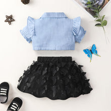 Load image into Gallery viewer, Ruffle Shoulder Shirt and Butterfly Applique Skirt Set