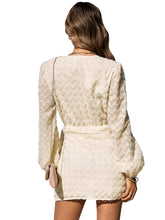 Load image into Gallery viewer, Textured Balloon Sleeve Tied Mini Dress