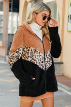 Load image into Gallery viewer, Leopard Color Block Hooded Teddy Jacket with Pockets