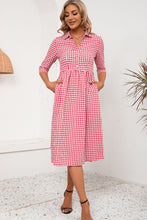 Load image into Gallery viewer, Plaid Collared Neck Midi Dress