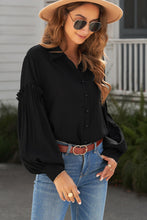Load image into Gallery viewer, Button Front Bubble Sleeve Frill Trim Blouse