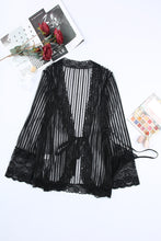 Load image into Gallery viewer, Striped Spliced Lace Robe and Thong Set