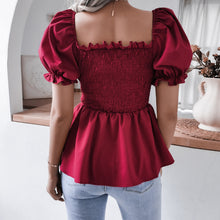 Load image into Gallery viewer, Smocked Puff Sleeve Peplum Top