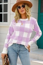 Load image into Gallery viewer, Checkered Ribbed Trim Knit Pullover