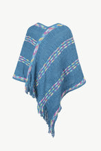 Load image into Gallery viewer, Colorful Stripe V-Neck Asymmetrical Fringe Hem Poncho