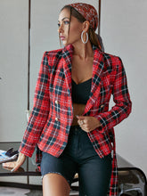 Load image into Gallery viewer, Plaid Tie-Waist Double-Breasted Blazer