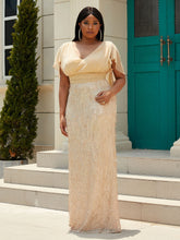 Load image into Gallery viewer, Plus Size Sequin Cloak Sleeve V-Neck Dress