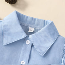 Load image into Gallery viewer, Ruffle Shoulder Shirt and Butterfly Applique Skirt Set