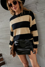 Load image into Gallery viewer, Two-Tone Striped Dropped Shoulder Sweater