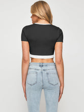Load image into Gallery viewer, Contrast Trim Pointed Hem Ribbed Crop Top