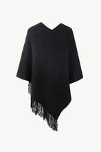 Load image into Gallery viewer, Pearl Trim V-Neck Fringe Hem Poncho