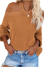 Load image into Gallery viewer, Cold Shoulder Cutout Back Rib-Knit Sweater