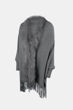 Load image into Gallery viewer, Faux Fur Trim Fringe Hem Poncho