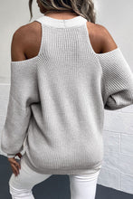 Load image into Gallery viewer, Cold-Shoulder Button-Up Rib-Knit Cardigan
