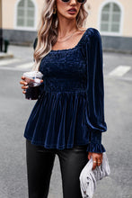 Load image into Gallery viewer, Smocked Square Neck Long Sleeve Blouse