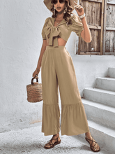 Load image into Gallery viewer, Puff Sleeve Cropped Top and Wide Leg Pants Set