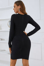 Load image into Gallery viewer, Rhinestone Spliced Mesh Long Sleeve Bodycon Dress