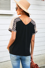 Load image into Gallery viewer, Leopard Sleeve Side Slit Tee-Shirt