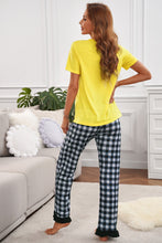 Load image into Gallery viewer, Graphic Tee and Plaid Pants Lounge Set