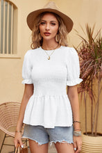 Load image into Gallery viewer, Swiss Dot Smocked Peplum Blouse