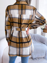 Load image into Gallery viewer, Plaid Belted Button Down Shirt Jacket