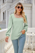 Load image into Gallery viewer, Waffle-Knit Puff Sleeve Square Neck Top