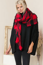 Load image into Gallery viewer, Justin Taylor Plaid Raw Hem Scarf in Black/Red
