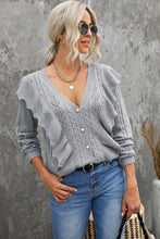 Load image into Gallery viewer, Button Front Ruffle Trim V-Neck Cardigan