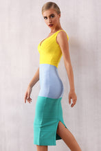 Load image into Gallery viewer, Color Block Surplice Bandage Dress