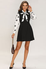 Load image into Gallery viewer, Floral Two-Tone Tie Neck Pleated Dress
