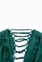 Load image into Gallery viewer, Lace-Up Frill Trim Cutout Puff Sleeve Plunge Dress