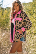 Load image into Gallery viewer, Leopard Contrast Teddy Shacket with Pockets