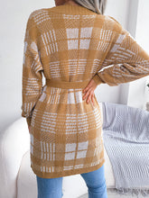 Load image into Gallery viewer, Plaid Open Front Ribbed Trim Longline Cardigan
