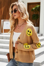 Load image into Gallery viewer, Smiley Face Ribbed Trim V-Neck Cardigan